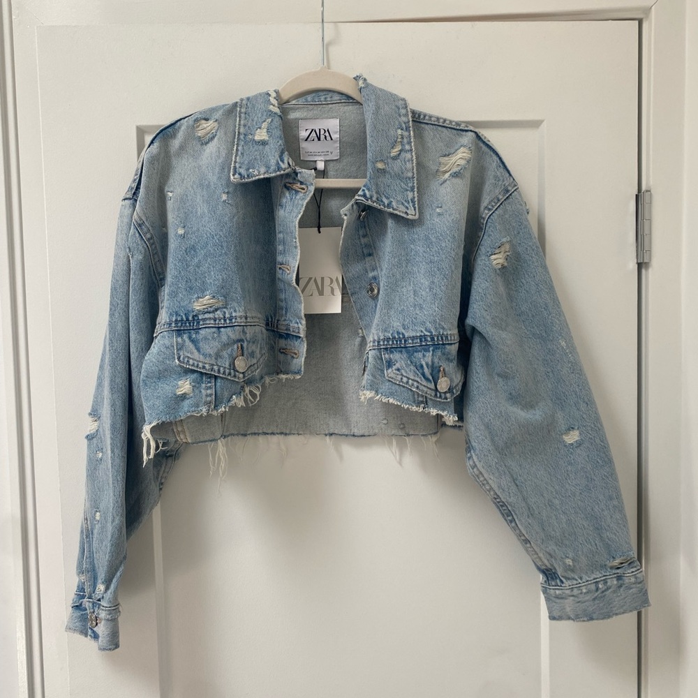 NWT ZARA Oversized Crop Denim Jacket
